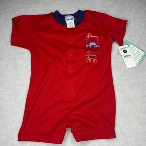 Carters 12-18M Red Safari Romper Jumpsuit Short Sleeve Baby‎ Boy NWT VTG New